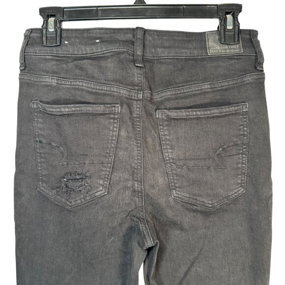 American Eagle Black Skinny Jeans Pants Denim Distressed Next Level Stretch Sz 8 - Picture 6 of 6